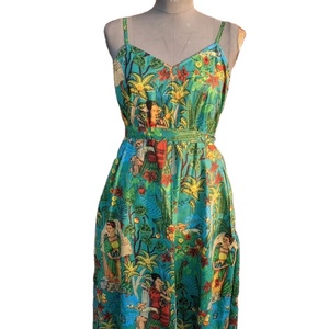 Vestido de Playa Midi de Verano en Oferta, Elegante, con Cuello en V, Sexy, con Tirantes, Estampado Floral, Ecológico, 100% Algodón, para Damas - Product Image 1