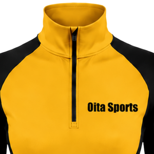 Haut de sport pour femme à col zippé, jaune doré, manches longues, ajusté, pour entraînement sportif, col montant, avec passe-pouce, performance Activewear - Product Image 5