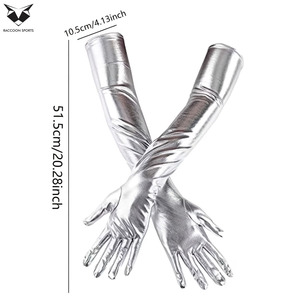 Top Trendy Silver Faux Leather Bodysuit Match <b>Gloves</b> Shiny <b>Long</b> Opera <b>Gloves</b> Women Future Style Festival Fashion Wear - Product Image 6