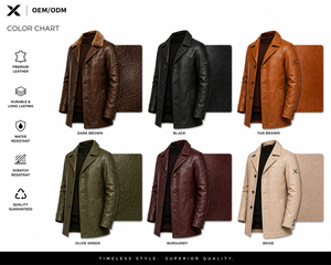 Manteau long en cuir véritable pour homme X Sports City, double boutonnage, col à revers et fermetures éclair, disponible en plusieurs couleurs - Product Image 3