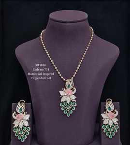 Ensemble collier pendentif paon 11614 avec zircone cubique, pierres précieuses vertes, roses et jaunes, boucles d'oreilles assorties, bijoux de mode pour mariage et fête - Product Image 5