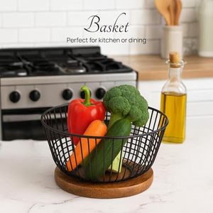 Panier de rangement en métal avec revêtement en poudre de qualité supérieure et poignées en bois - Product Image 4