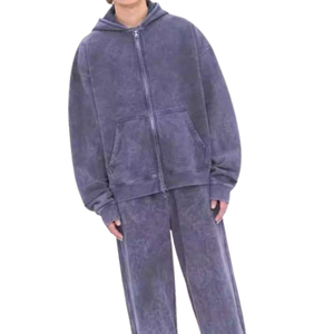 Acid Washed Zip Hoodie Tracksuit Unisex Solid 2 in 1 <b>Vintage</b> Fleece <b>Jacket</b> Sweatpants Set Oversized Streetwear Winter - Product Image 4