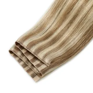 Extensions de cheveux humains longues Ombré Blond Cendré avec mèches, base en soie à cuticules intactes, densité 100%, une seule direction - Product Image 6