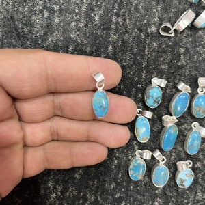 จี้เทอร์ควอยซ์ธรรมชาติทรงรีแบบคาโบชอง งานแฮนด์เมด เครื่องประดับพลอยขายส่ง สร้อยคอคริสตัลบำบัด ของที่ระลึกนำโชค - Product Image 4