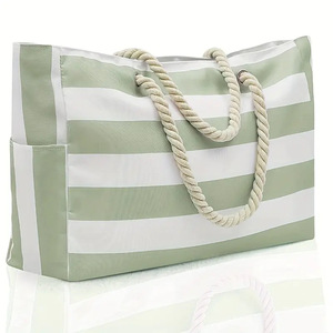 Bolsa de Mano Tipo Tote con Rayas Azules y Blancas, Asas de Cuerda, Resistente al Agua, Poliéster Ecológico, Duradera, Ajustable, Regalo Promocional - Product Image 2