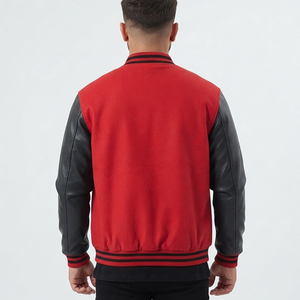Blouson d'hiver pour homme grande taille style universitaire - Cuir véritable et tissu en laine, col montant, respirant, séchage rapide - Product Image 6