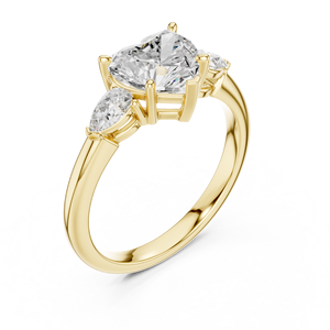Anillo de compromiso y boda de oro con diseño de corazón, gema principal en forma de pera y gemas laterales, para mujer, con engaste de púas. - Product Image 6