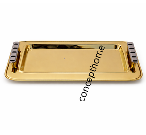 Platos Cuadrados de Acero Inoxidable Chapados en Oro con Asa para Cocina, Bandeja de Servir - Product Image 1
