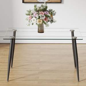 Tavolo da pranzo rettangolare moderno in vetro temperato gambe in metallo nero per 4-6 persone scrivania multifunzionale per sala da pranzo - Product Image 5