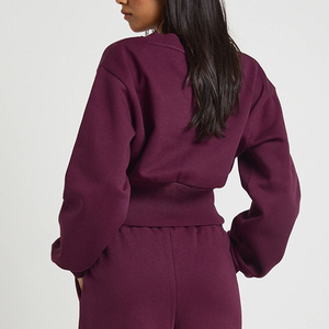 Survêtement pour femme, couleur unie, col en V, anti-UV, manches longues, coupe ample, taille élastique, vêtements décontractés, automne, polyester/nylon, sweat-shirt - Product Image 2