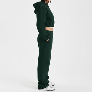 Ensemble deux pièces sur mesure 100% coton : sweat à capuche zippé et pantalon évasé, veste zippée, pantalon évasé, ensemble de jogging, ensemble de survêtement - Product Image 2
