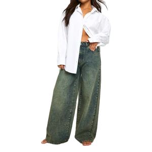 Jean en denim pour femme, coupe large, taille haute, respirant, style vintage, avec logo personnalisé, idéal pour l'été et le quotidien - Product Image 3