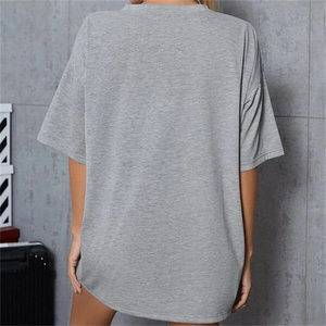 Camiseta Clásica de Cuello Redondo Estampada para Mujer, Top Informal de Algodón Suave y Cómodo para un Look Informal sin Esfuerzo - Product Image 4