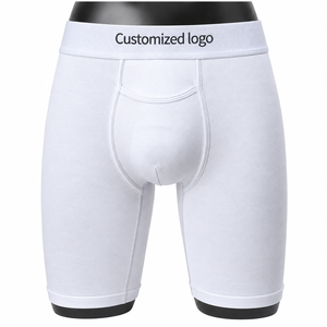 Calzoncillos bóxer azules lisos para hombre, de cintura media, de punto, de algodón y elastano, transpirables, de secado rápido, antibacterianos, con logotipo en la cintura personalizable. - Product Image 3
