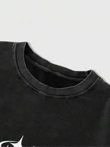 T-shirt graphique à manches contrastées surdimensionné, col rond, manches longues, en coton, streetwear pour homme, vêtements décontractés à la mode - Product Image 3