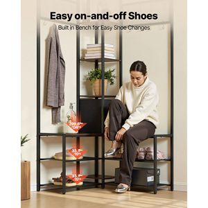 Perchero Independiente de 70.9 Pulgadas con Estructura de Acero, Banco de Zapatos para Esquina, Almacenamiento Organizado que Ahorra Espacio para Ropa y Zapatos - Product Image 4