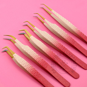 Private Label 45 90 Degree With Gold Fiber Tip Tweezers Eyelash Extension Boot Tweezer Volume Lash Isolation for Eyelashes - Product Image 6