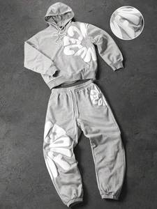 Conjunto Deportivo Unisex con Sudadera con Capucha y Pantalones Jogger, Color Sólido, Casual, Manga Larga, Cintura Elástica, Estampado de Letras - Product Image 3