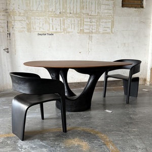 Modern Eco-friendly <b>Solid</b> <b>Wood</b> <b>Dining</b> <b>Table</b> Luxury Red Finish Contemporary Stylish Cylindrical Base 4-Seater Non-Foldable <b>Dining</b> - Product Image 1