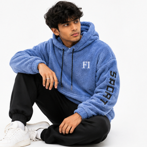 Sweat-shirt à capuche en molleton de coton pour homme, brodé sur mesure, style sport, doux et moelleux, chaud, en sherpa, avec poche avant, décontracté, streetwear - Product Image 3