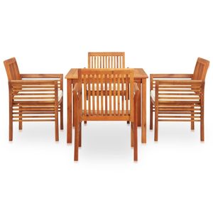 Ensemble de salle à manger d'extérieur 5 pièces, cadre marron avec structure en bois d'acacia massif, ensemble de meubles de jardin - Product Image 2