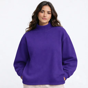 Custom Women Mockneck Winter Autumn Long Printed Streetwear Sweatshirt Premium Cotton Blend Loose Fit Manufacturer - Product Image 1
