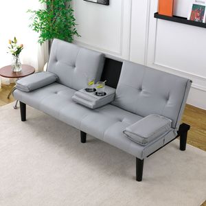 Divano Letto Multifunzionale in PVC Grigio Chiaro da 67 Pollici con Portabicchieri Pieghevole, Prodotto Estremamente Pratico - Product Image 1