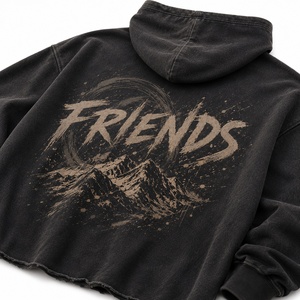 Sweat-shirt à capuche noir surdimensionné avec impression personnalisée, unisexe, en coton tricoté, pour l'automne - Product Image 5