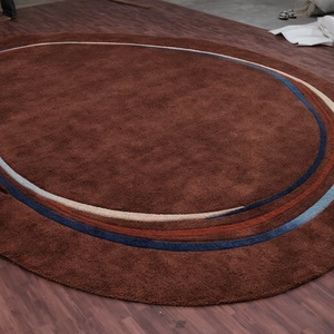Brown Round Tufted <b>Wool</b> Rug, Modern Abstract Circle Design Carpet for Living Room High Quality Minimum Order 1 Piece for Living - Product Image 1
