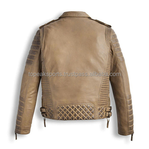 Blouson de moto en cuir véritable pour homme, tendance, marron désert, col rabattable, fermeture éclair, style motard, vêtement d'hiver - Product Image 2