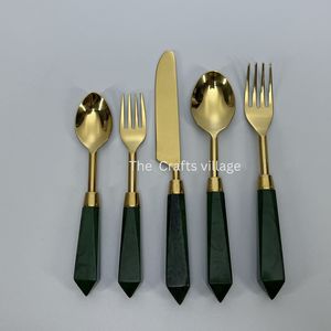 Modern Gold Cutlery Set with Green <b>Acrylic</b> Handles Premium Flatware Dining Utensils for Wedding and Daily Use - Product Image 1