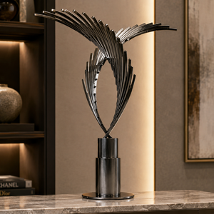 Escultura Metálica Moderna en Forma de Abanico Plateado, Decoración de Mesa, Obra de Arte Abstracta de Lujo, Centro de Mesa para Hogar, Oficina, Hotel, Regalo - Product Image 1