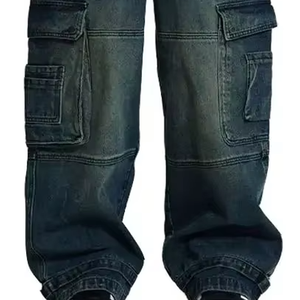 กางเกงยีนส์คาร์โก้ขายดี กางเกงยีนส์ขาดหลายกระเป๋า ทรงสลิมฟิต สไตล์ลำลอง ทรงตรง กางเกงยีนส์ทรงหลวมสำหรับผู้ชาย - Product Image 5