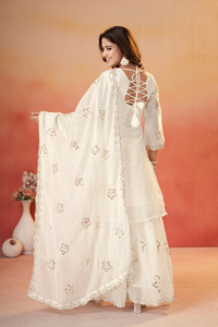 Fendy <b>Silk</b> Multi Embroidery Sequence Kurti Set With Lined Elastic <b>Palazzo</b> <b>Pant</b> And Matching Embroidered Dupatta For Women UV 150 - Product Image 6