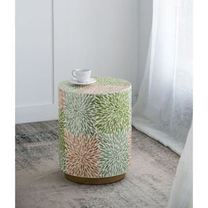 D14x18 Green/<b>Pink</b> Accent Side Table Garden Capiz <b>Stool</b> Console Tables Elegant Cylindrical Design - Product Image 1