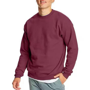 Sweat-shirt à col rond pour homme, couleur bordeaux, coupe classique, 100% coton, tricoté, pull-over décontracté, couleur unie - Product Image 1