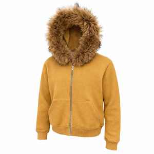 Sweat à capuche rose clair personnalisé en fausse fourrure avec fermeture éclair, vente en gros, faible quantité minimale de commande, sweat à capuche tendance à épaules tombantes avec fermeture éclair - Product Image 6