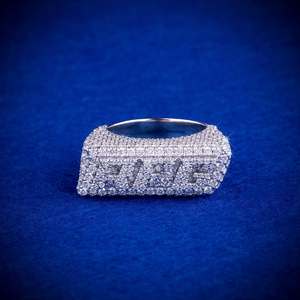 925 <b>Silver</b> <b>Men's</b> Round Cut Moissanite Hip-hop Jewelry Pave Setting for Certified Rhodium Plated Letter <b>Ring</b> - Product Image 2