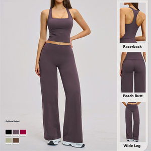Ensemble de sport pour femme personnalisé : débardeur à séchage rapide et pantalon large taille haute extensible dans les quatre sens - Product Image 2