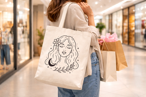 AMANI Premium Cotton <b>Canvas</b> <b>Tote</b> Bag 250GSM Eco Friendly Reusable Shopping Bag 12x17 Inches Minimal Face Line Art Print Custom - Product Image 3
