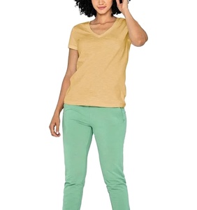 Haute qualité, confortable et parfait pour une utilisation quotidienne col en V à manches courtes coupe régulière couleur unie tenue d'été décontractée - Product Image 1