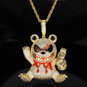 Colgante de Rana de Dibujos Animados de Terror, Chapado en Oro de 18K, con Moissanita y Diamantes de Imitación, Estilo Hip Hop, 8.0cm x 6.3cm, Colgante Bling para Raperos - Product Image 1