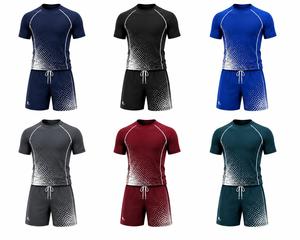 Ensemble de maillots de bain anti-UV à manches longues pour hommes, imprimé sur mesure, bleu marine, séchage rapide, écologique, color-block, léger - Product Image 6