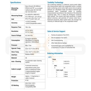 Axis Smart Turbidity Sensor 0 to 1000 NTU <b>Optical</b> RS485 Modbus IP68 for Industrial Wastewater <b>Drinking</b> Water Monitoring Systems - Product Image 3