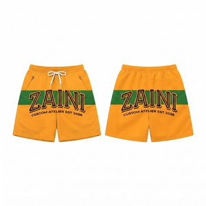Shorts coupe-vent décontractés pour homme ZAINI ZI-203 en polyester/nylon haute performance 160g, blanc et rose, taille mi-haute avec cordon de serrage, soyeux - Product Image 1
