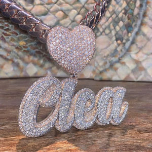 Collier personnalisé Hip Hop pour homme avec initiales, SHRAMAN DIAMOND, plaqué rhodium argent 925, pendentif en forme de cœur avec moissanite - Product Image 5