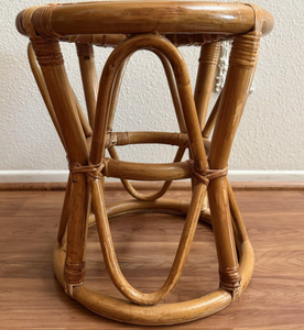 Classic Woven Rattan Stool With Durable Hardwood Base Solid <b>Wood</b> Side <b>Table</b> Turned <b>Small</b> LivingRoom Coffee Stand Decor - Product Image 4