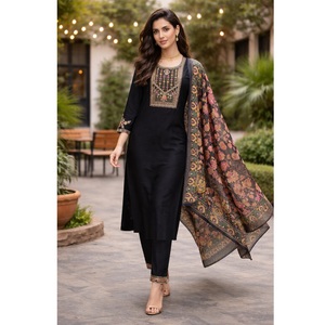 High on Demand Women's <b>Black</b> Kurti Set 3/4 Sleve Cotton Silk Full Stitched for Regular and Festive Occasions - Product Image 1