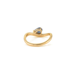 Anillo de Oro Amarillo Sólido de 14K con Zafiro Azul en Forma de Pera 100% Natural de Alta Calidad, Banda Ondulada Apilable, Joyería de Piedra de Nacimiento de Septiembre - Product Image 6